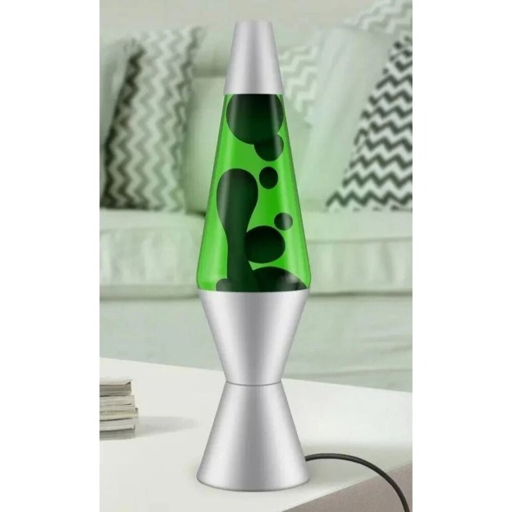 14.5” Lava Lamp Black Lava Green Liquid Silver Base New Minecraft Colors Hulk